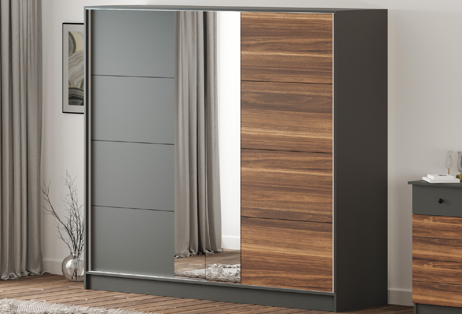Prestij London Sürgülü Aynalı Mega Gardırop